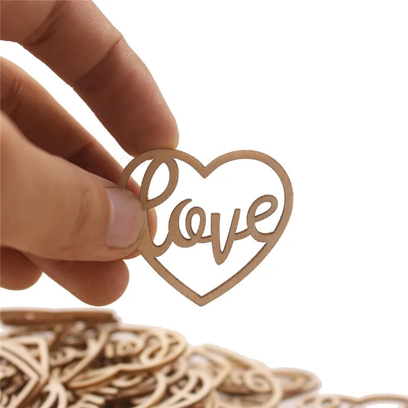 Craft Embellishment - 50pcs Heart Wooden Ornament Heart Slices
