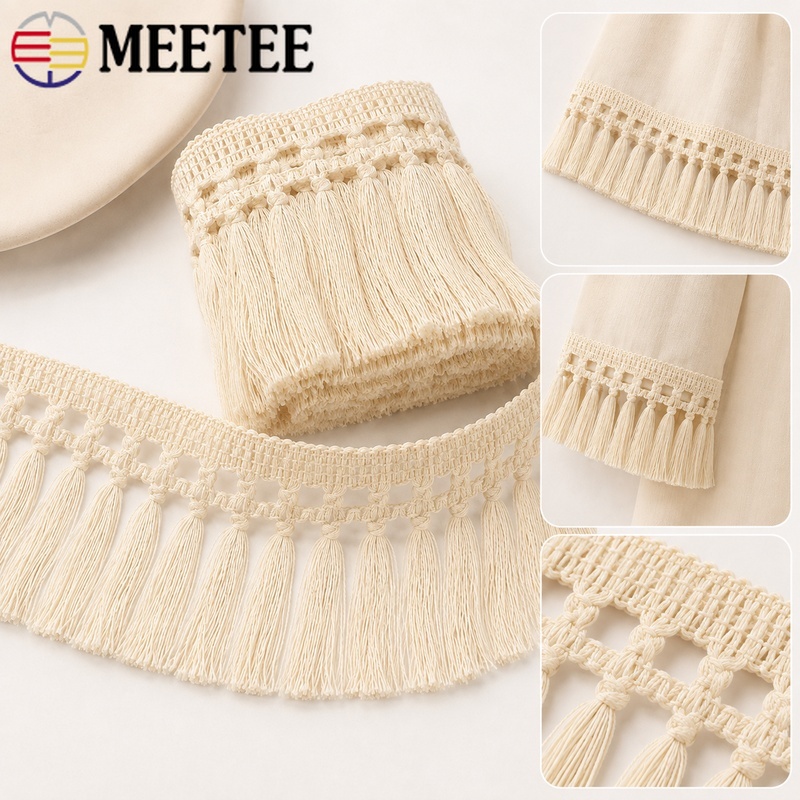 Elastic Lace Trim - 1-10M 45mm Cotton Tassel Fringe Trim