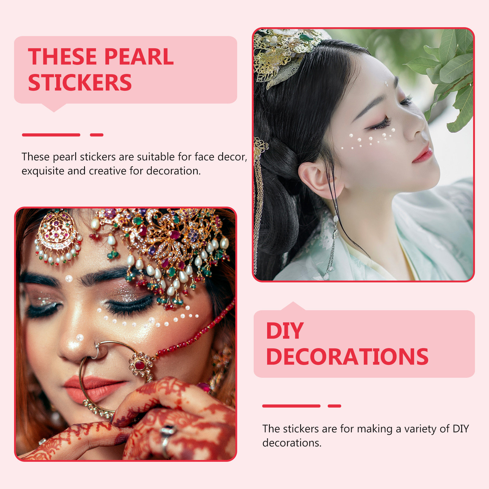 Craft Embellishment - 5Pcs Pearl Face Stickers Adhesive Flat