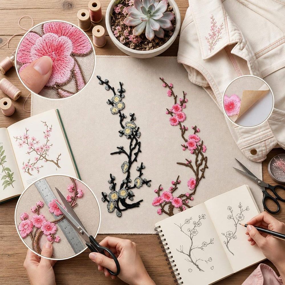 DIY Cherry Blossom Iron On Pat - Applique Patch Flower recension och pris